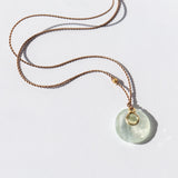 Round Prehnite Necklace with Tiny Yellow Tourmaline Dangle
