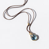 Small London Blue Topaz Necklace With Tiny Teardrop Diamond Dangle