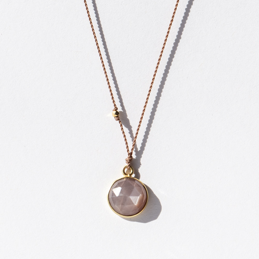 Small Round Chocolate Moonstone Necklace