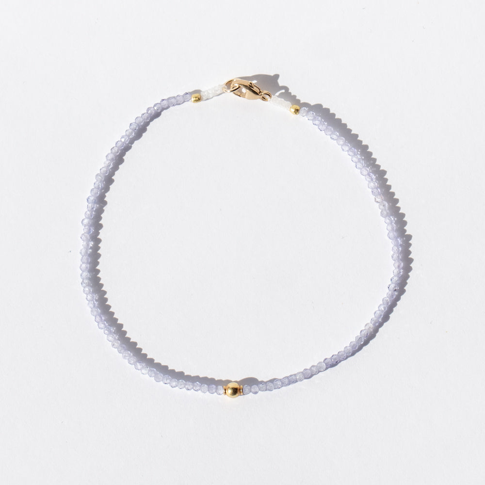 Tanzanite Beaded Bracelet with Gold Bead