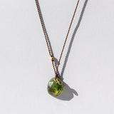 Teardrop Olive Green Tourmaline Necklace with Tiny Diamond Dangle
