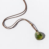 Teardrop Olive Green Tourmaline Necklace with Tiny Diamond Dangle