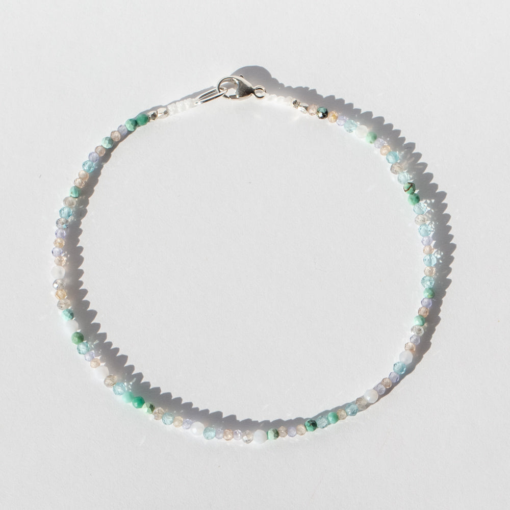 Turquoise and Grey Multi Gemstone Beaded Bracelet