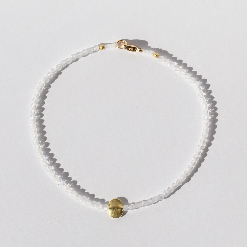 White Moonstone Beaded Bracelet with Gold Bead