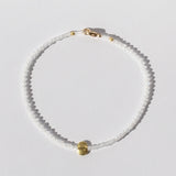 White Moonstone Beaded Bracelet with Gold Bead