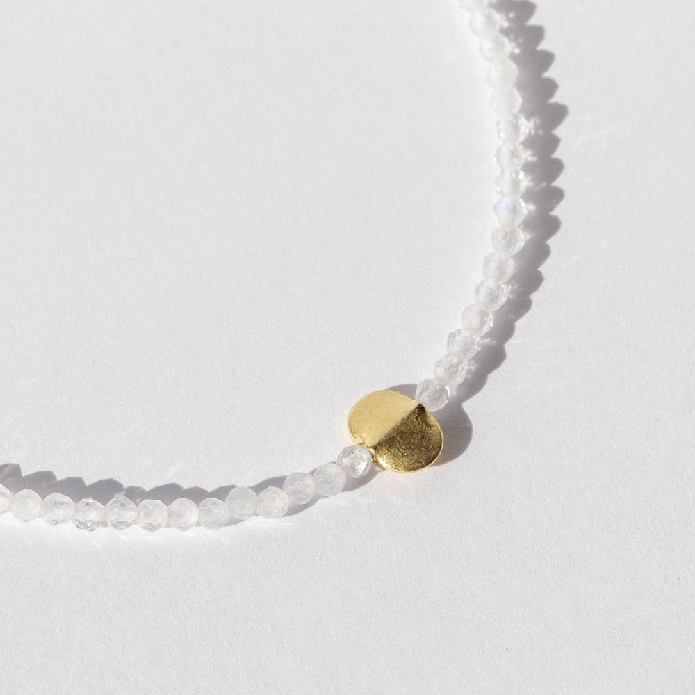 White Moonstone Beaded Bracelet with Gold Bead