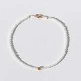 White Moonstone Beaded Bracelet with Gold Bead