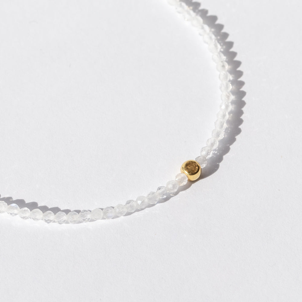 White Moonstone Beaded Bracelet with Gold Bead