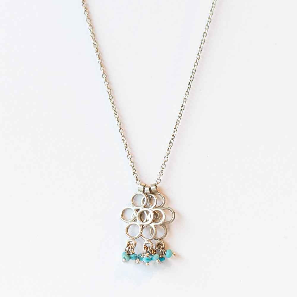 Turquoise Cluster Necklace with Open Disc Charms