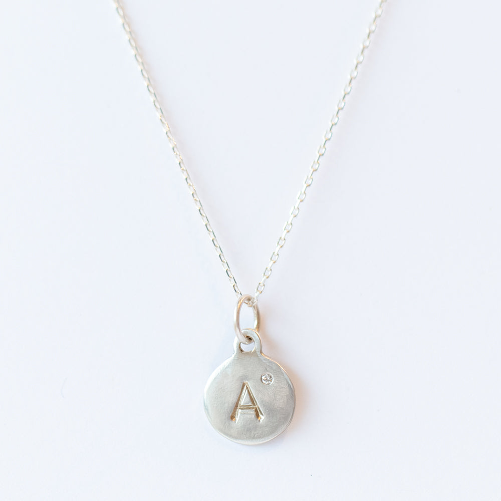 Flat Tiny Disc Letter Charm with Diamond