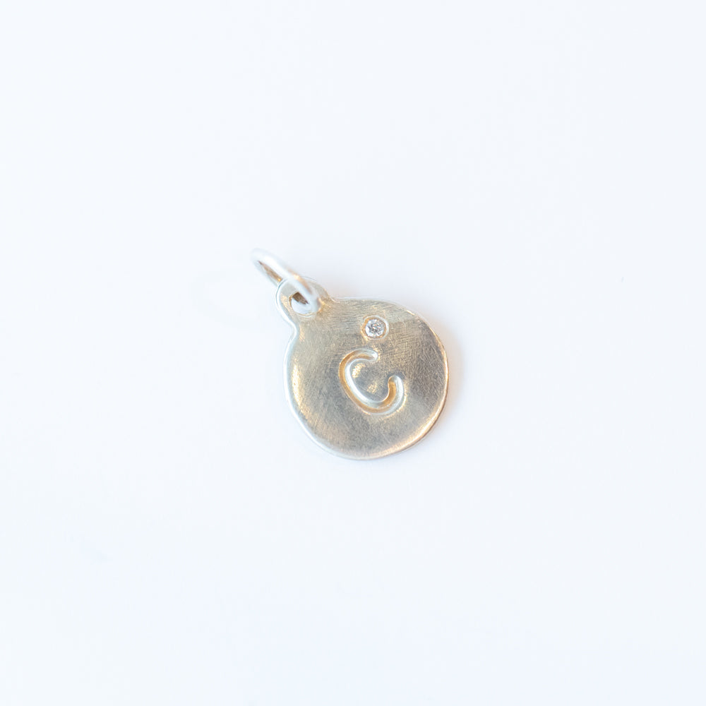 Flat Tiny Disc Letter Charm with Diamond