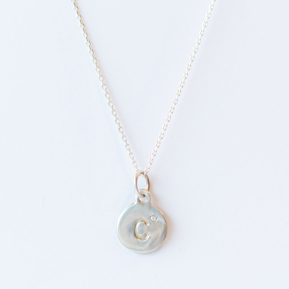 Flat Tiny Disc Letter Charm with Diamond