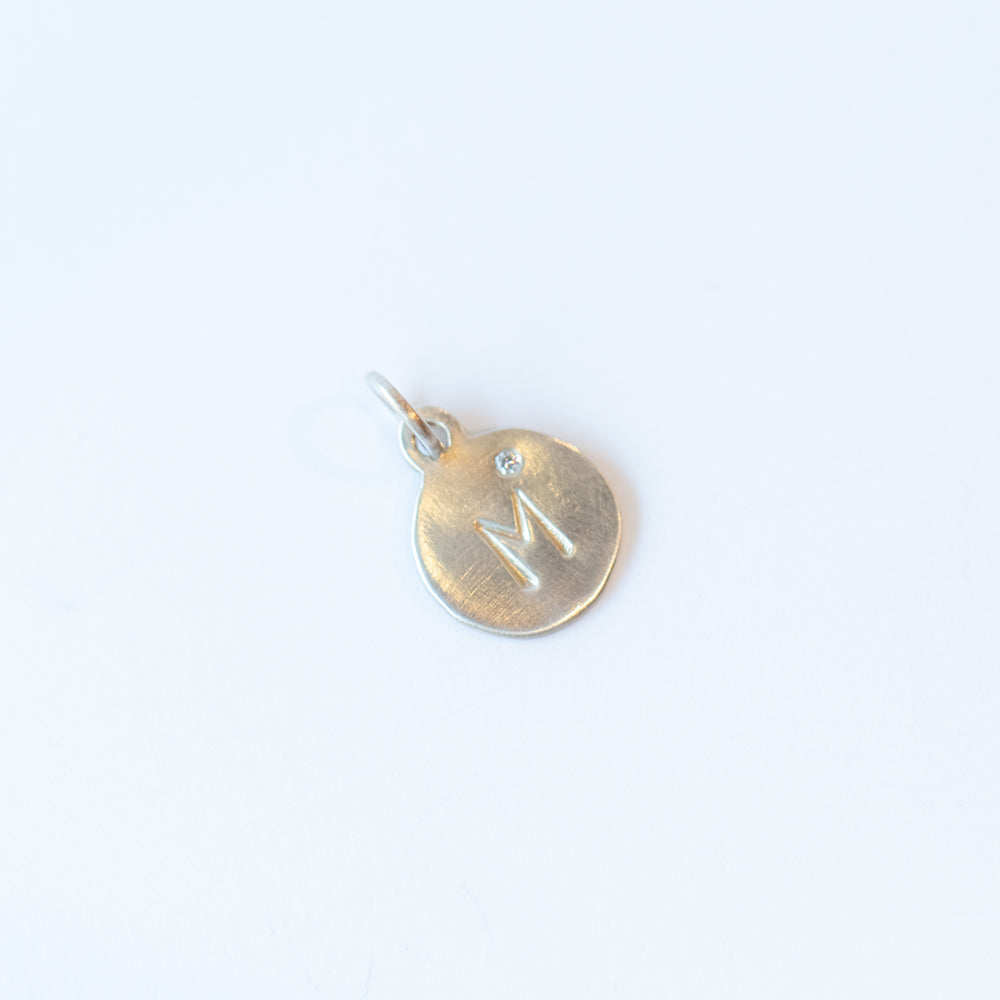Flat Tiny Disc Letter Charm with Diamond