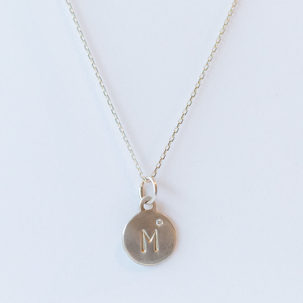 Flat Tiny Disc Letter Charm with Diamond