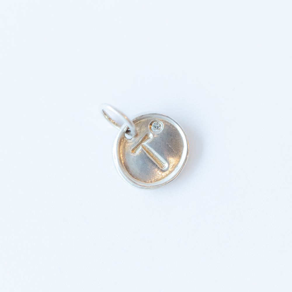 Tiny Disc Letter Charm with Diamond