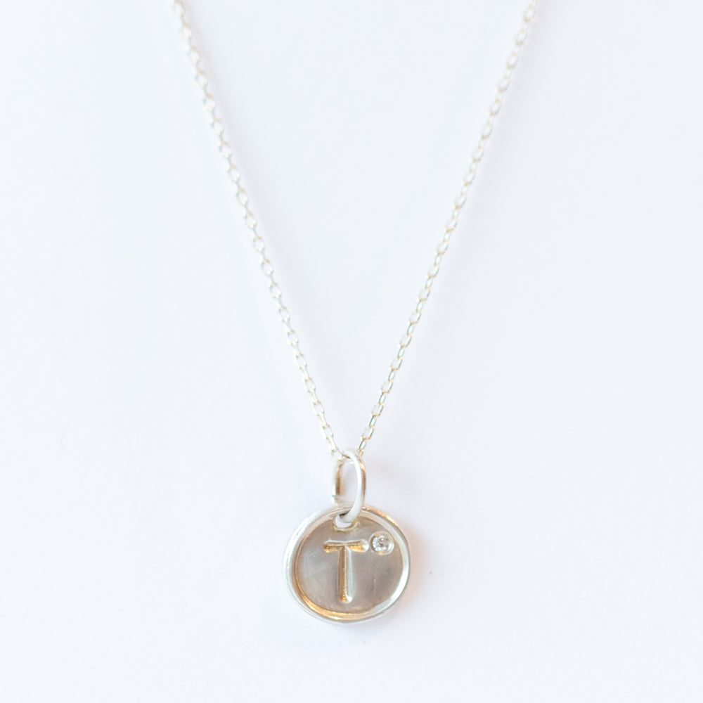Tiny Disc Letter Charm with Diamond