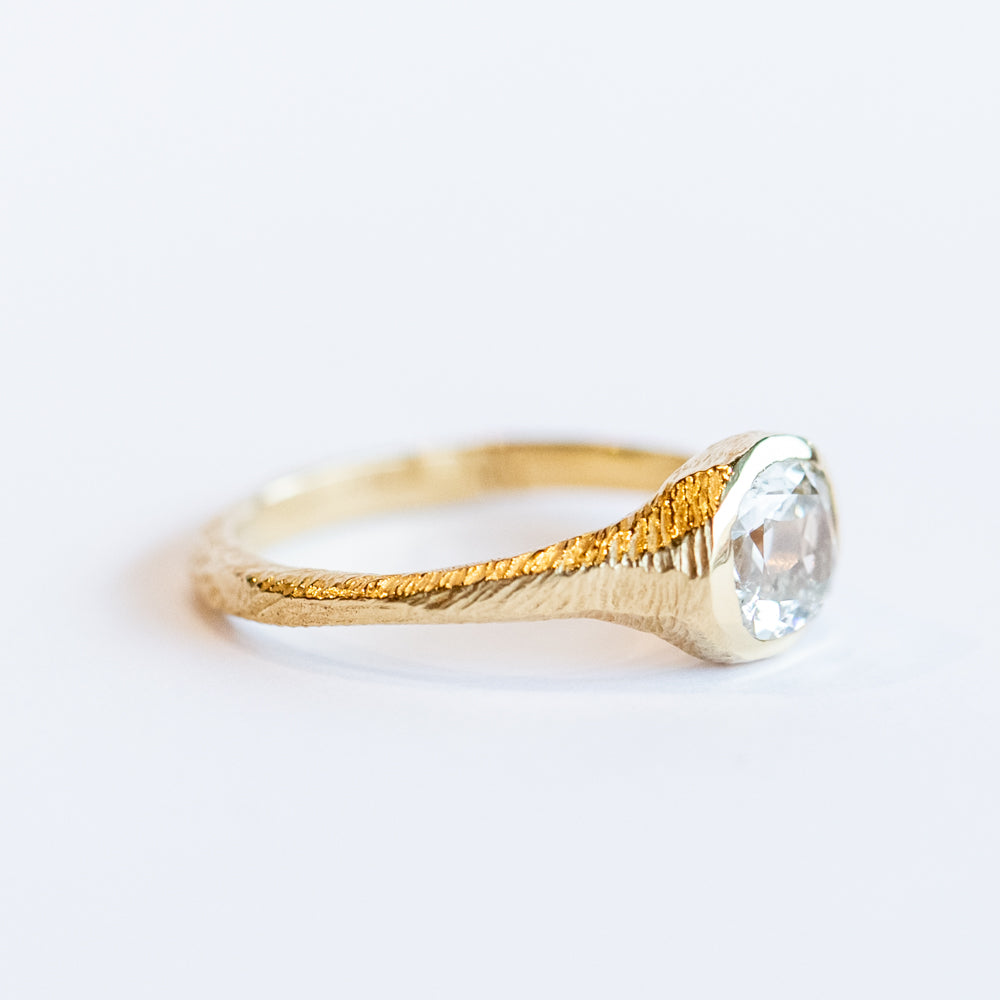 Carved Cushion Diamond Signet Engagement Ring