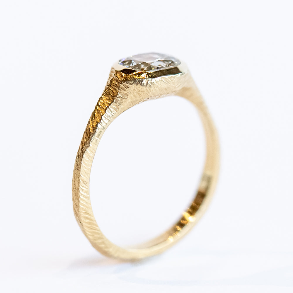 Carved Cushion Diamond Signet Engagement Ring