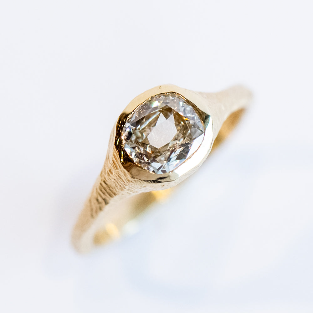 Carved Cushion Diamond Signet Engagement Ring