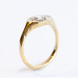 Carved Oval Diamond Signet Engagement Ring