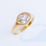 Carved Oval Diamond Signet Engagement Ring
