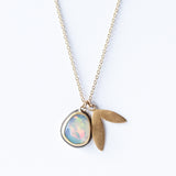 Asymmetrical Rose Cut Opal Necklace with Double Leaf Charm