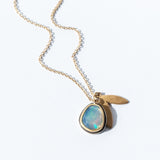 Asymmetrical Rose Cut Opal Necklace with Double Leaf Charm