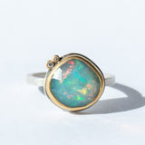Asymmetrical Rose Cut Opal Ring with Diamond Dots