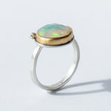 Asymmetrical Rose Cut Opal Ring with Diamond Dots