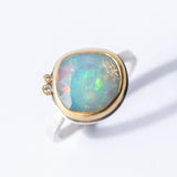 Asymmetrical Rose Cut Opal Ring with Diamond Dots