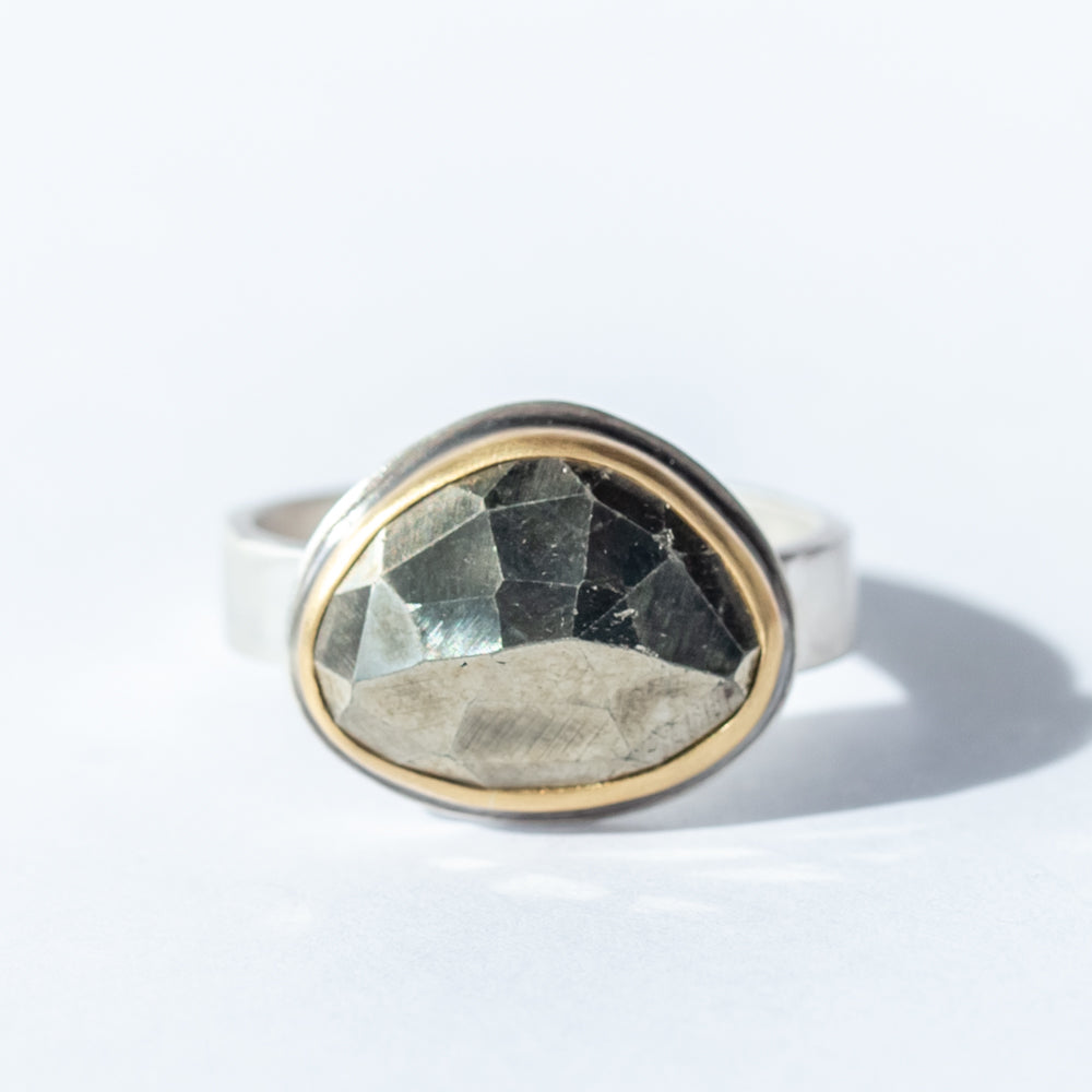 Asymmetrical Rose Cut Pyrite Ring