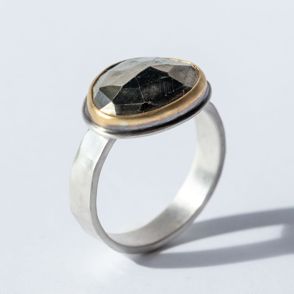 Asymmetrical Rose Cut Pyrite Ring