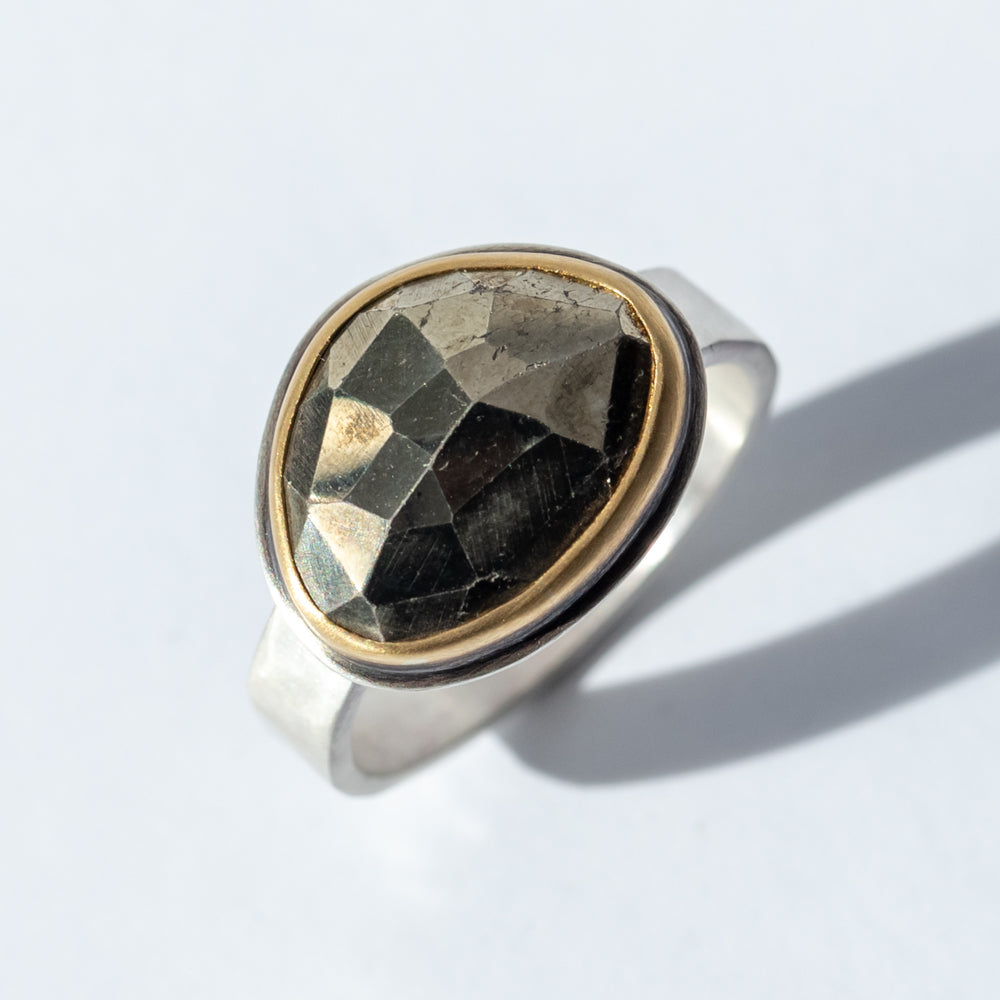 Asymmetrical Rose Cut Pyrite Ring