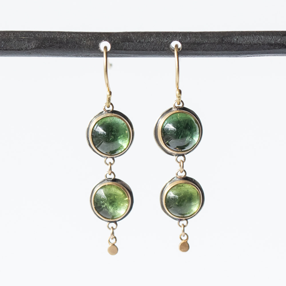 Double Green Tourmaline Cabochon Drop Earrings