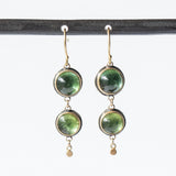 Double Green Tourmaline Cabochon Drop Earrings