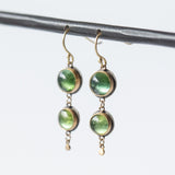 Double Green Tourmaline Cabochon Drop Earrings