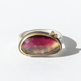 East-West Elongated Rose Cut Watermelon Tourmaline Ring