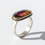 East-West Elongated Rose Cut Watermelon Tourmaline Ring