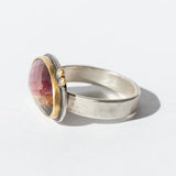 East-West Elongated Rose Cut Watermelon Tourmaline Ring
