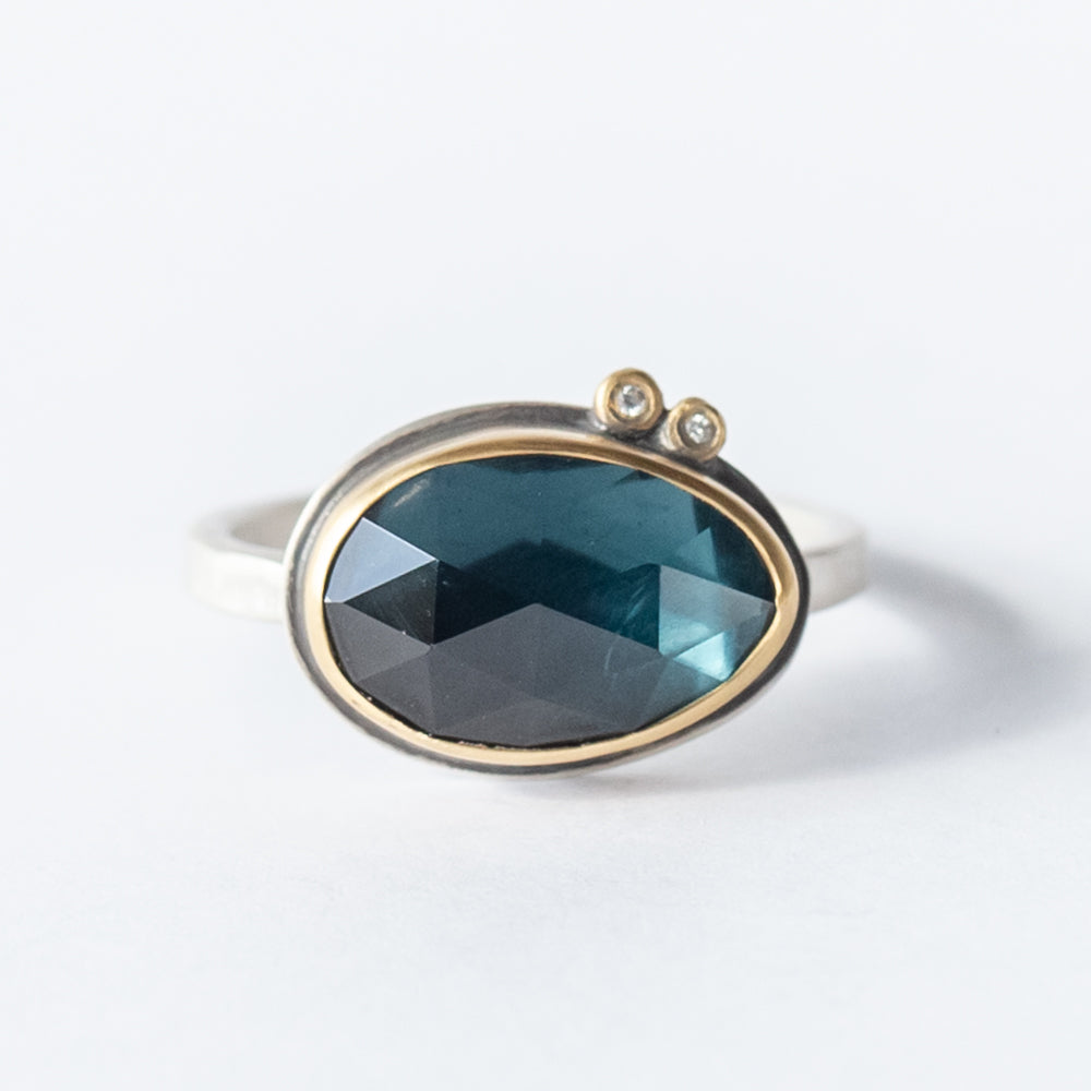London Blue Topaz Ring with Diamond Dots