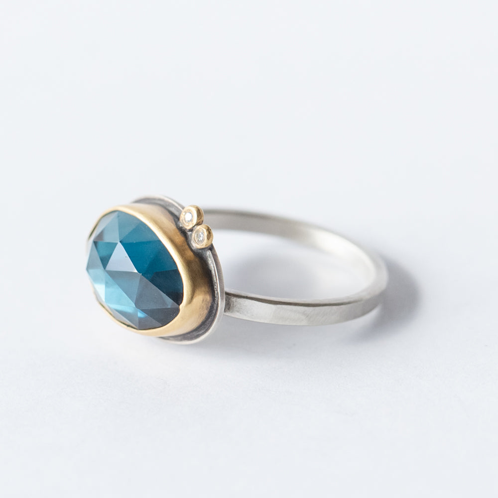 London Blue Topaz Ring with Diamond Dots