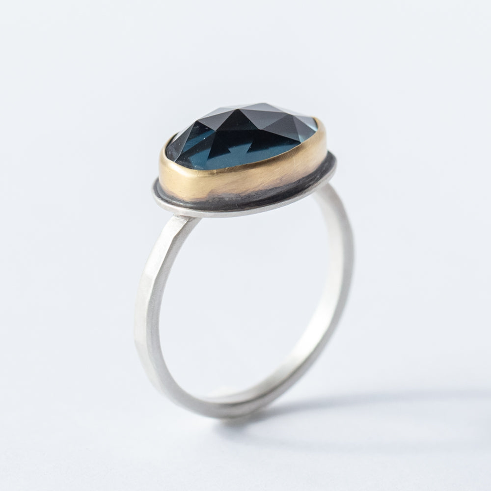 London Blue Topaz Ring with Diamond Dots
