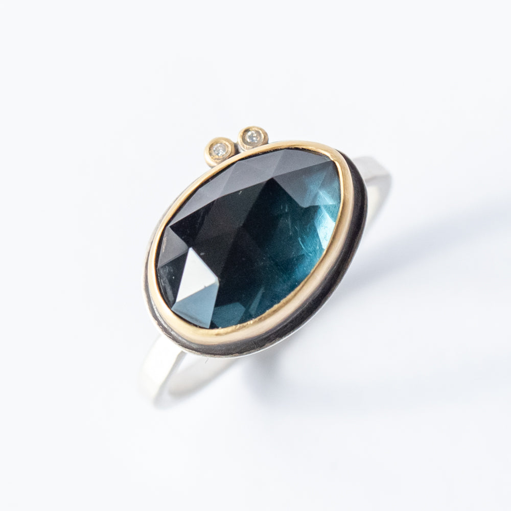 London Blue Topaz Ring with Diamond Dots