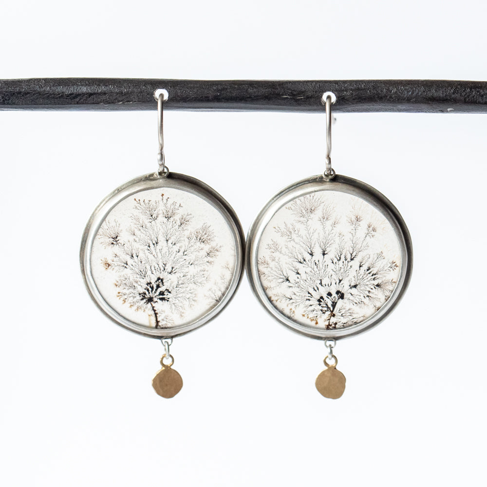Large Round Dendritic Agate Drop Earrings