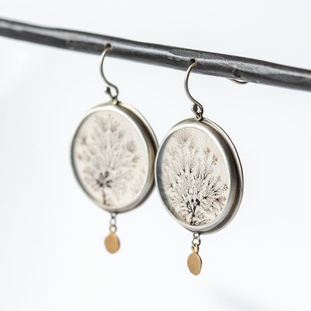 Large Round Dendritic Agate Drop Earrings