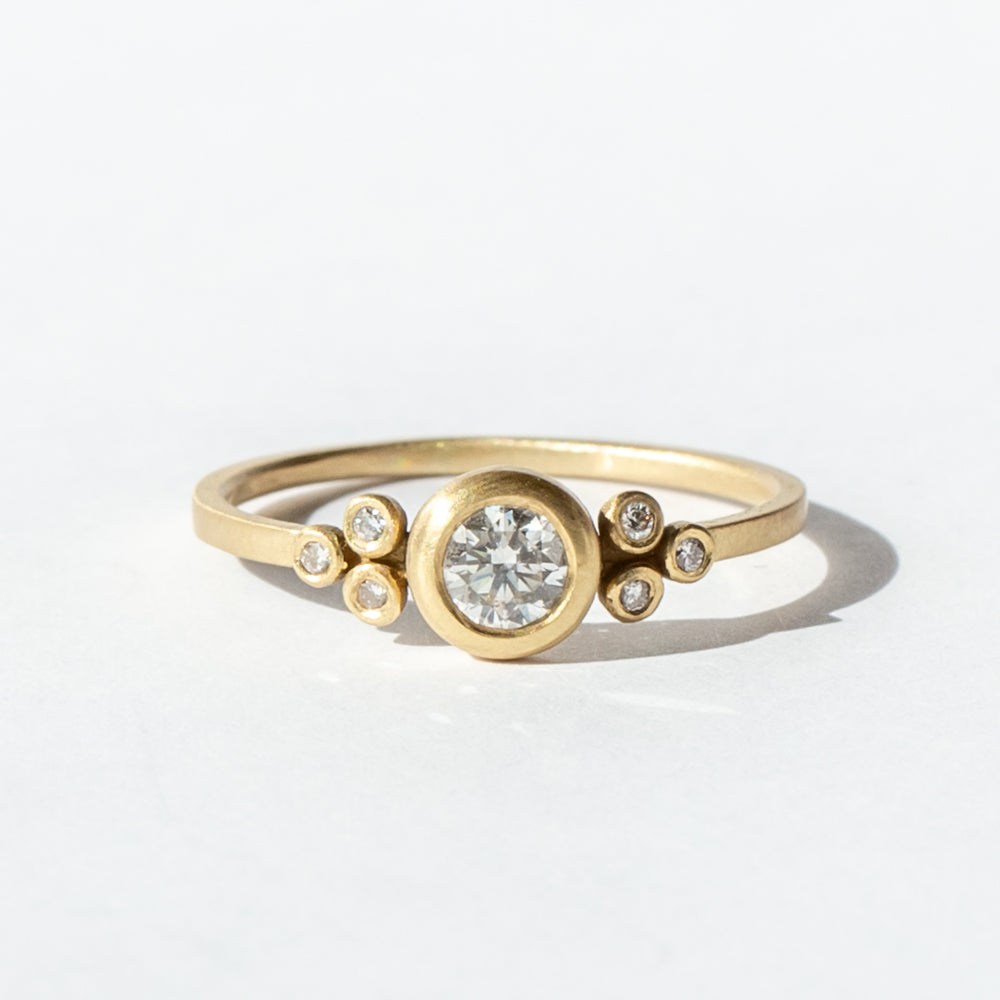 Narrow Flourish Diamond Ring with Six Diamond Dots