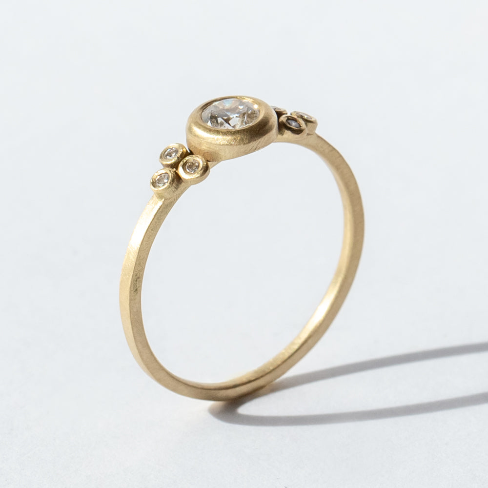 Narrow Flourish Diamond Ring with Six Diamond Dots
