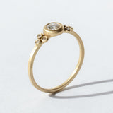 Narrow Flourish Diamond Ring with Six Diamond Dots
