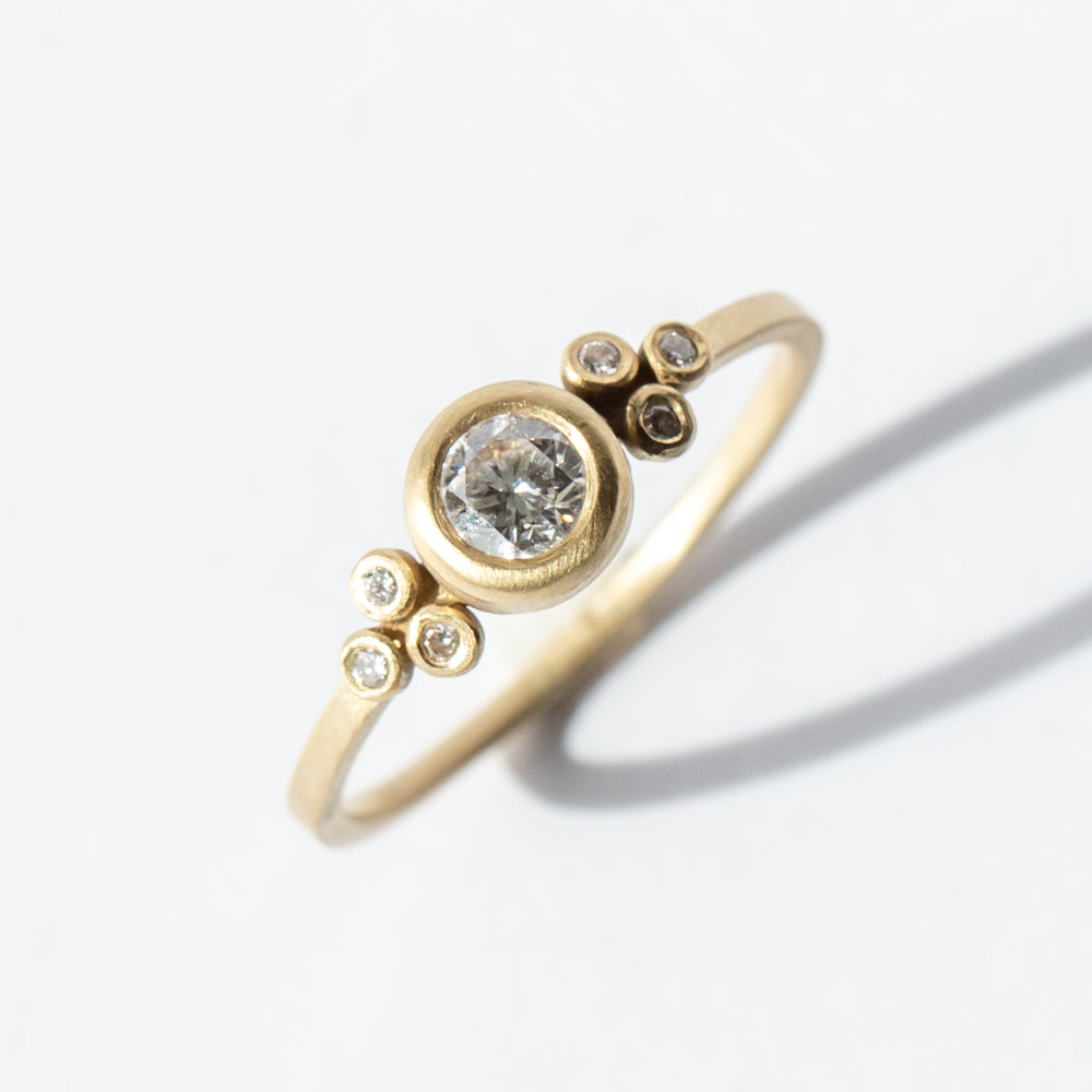 Narrow Flourish Diamond Ring with Six Diamond Dots