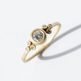 Narrow Flourish Diamond Ring with Six Diamond Dots